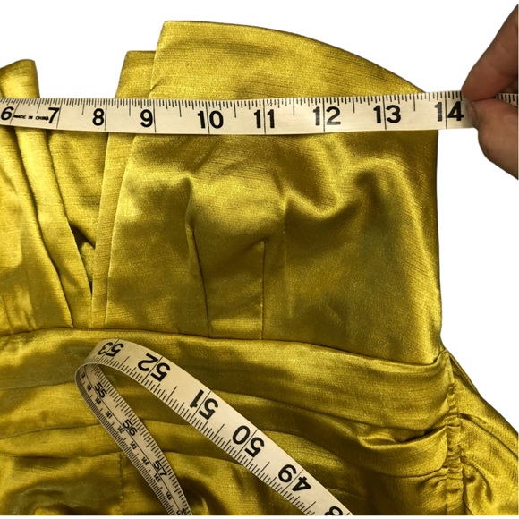 Junior’s Trixxi Strapless Pleated Stretch Empire Waist Chartreuse Dress - 5 - Picture 12 of 13